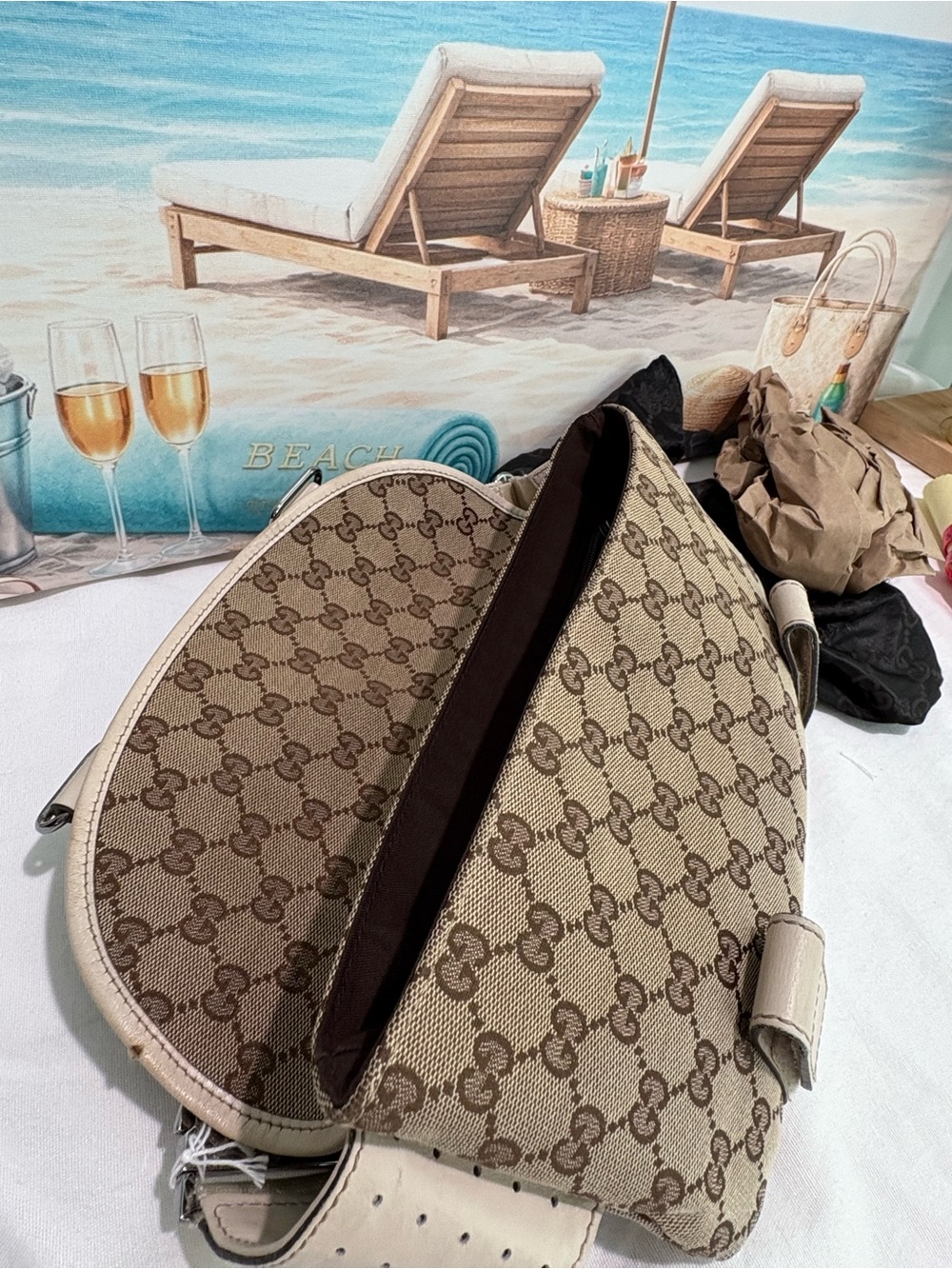 Authentic Gucci GG Canvas Leather Belt Crossbody waist Bag with Dust Cover - Picture 6 of 16